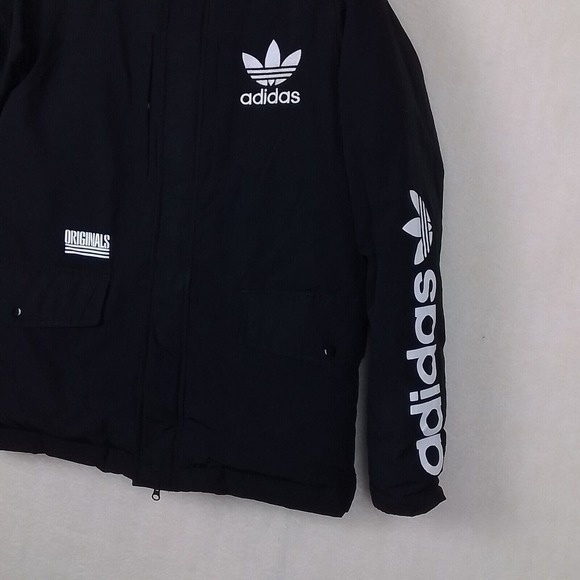 RARE 90s Adidas Originals Pakaian‎ Logo L Black Down Feather Coat - Picture 7 of 16